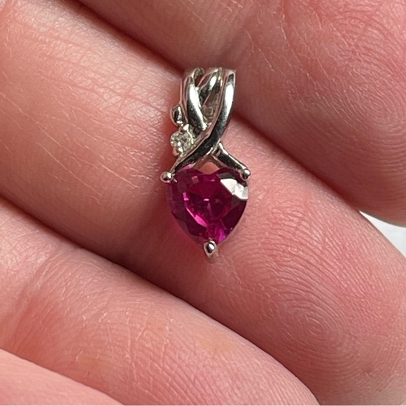 Sterling Silver Ruby Red Stone Heart with Moissanite Accent Pendant by Marcella - Picture 8 of 9